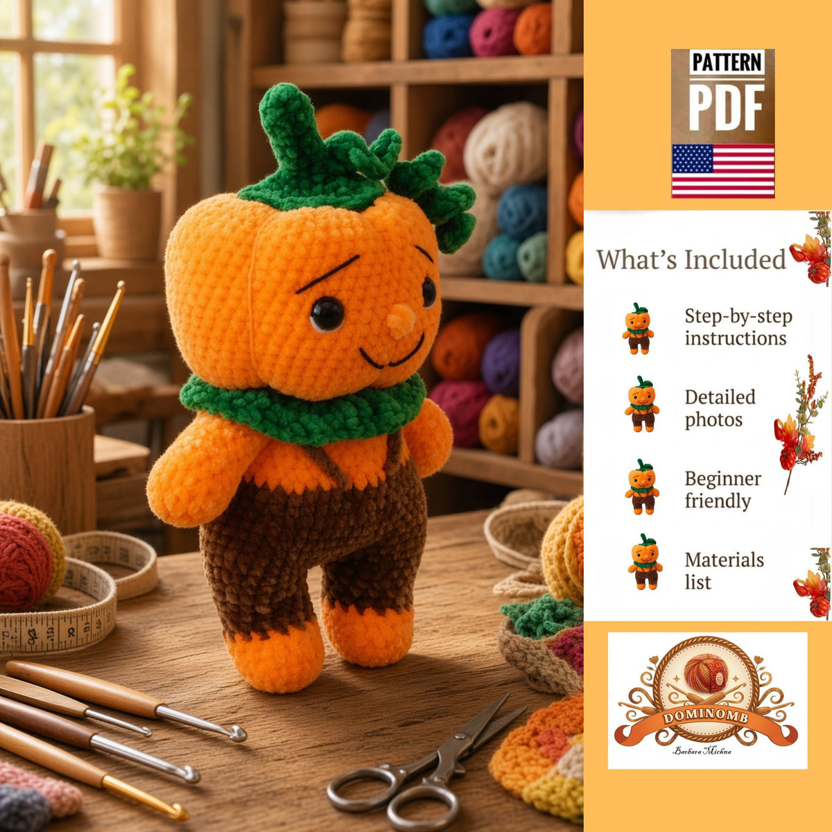 Pumpkin Boy Girl Amigurumi Crochet Pattern | Chenille Plush ToyDigital product